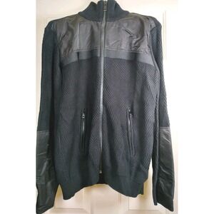 Vintage Diesel Full-Zip Heavyweight Cardigan Sweater Black Chevron Ribbed XL